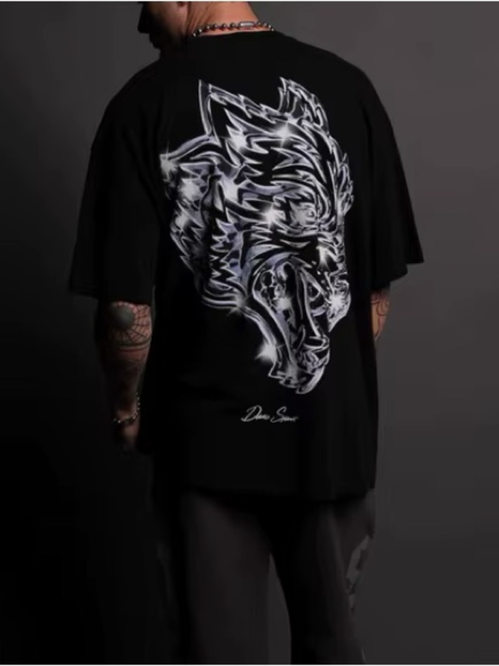Darc Sport Black Short-Sleeve Tee with White Wolf Back Graphic